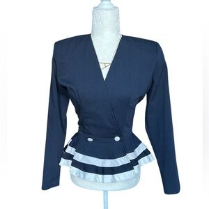 Sophisticate Navy Peplum Blazer Size XS | Structured Tailored Jacket